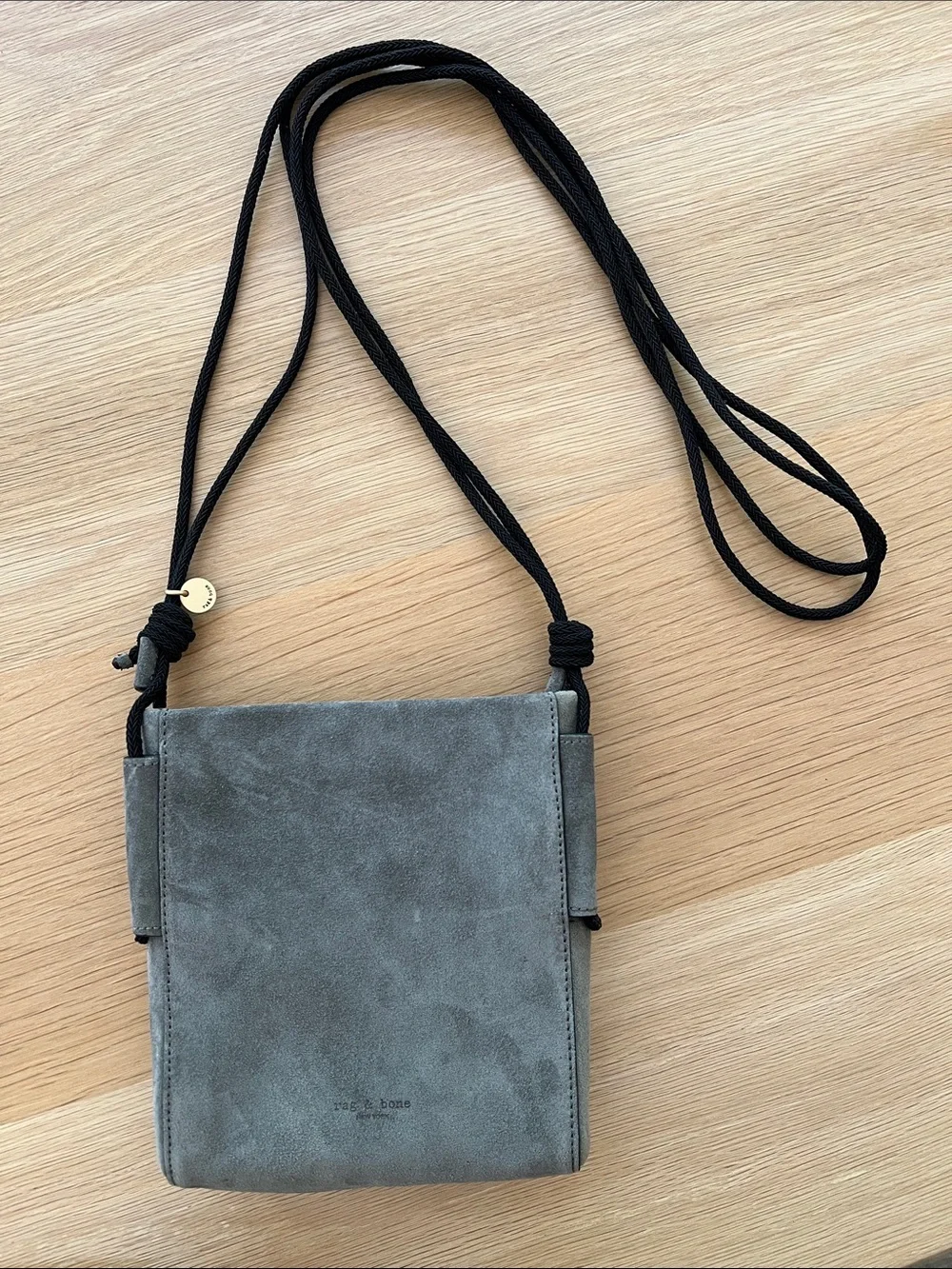 Rag and Bone Suede Crossbody Bag in Gray with Black Strap